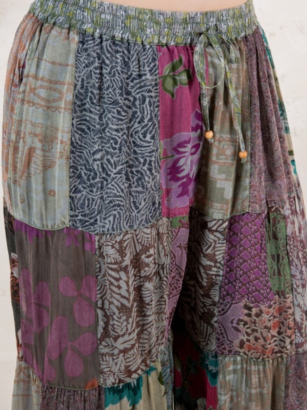 "The River" Gray Retro Revival Long Flared Patchwork Pants - Picture 5 of 6